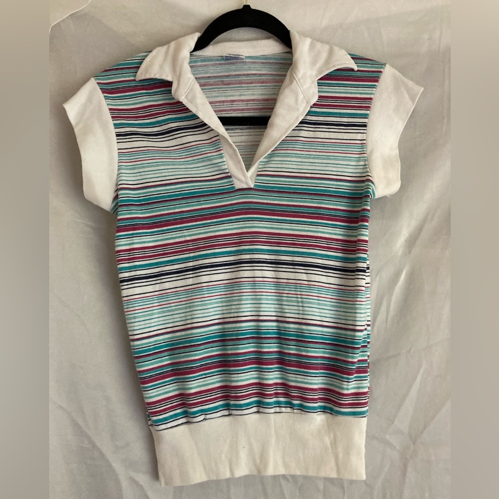 Vintage Multicolor Striped Top W Collar sz M/S (no Name Brand)